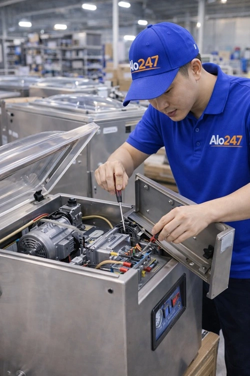 Kỹ thuật viên alo247 sửa chữa máy đóng gói chân không
