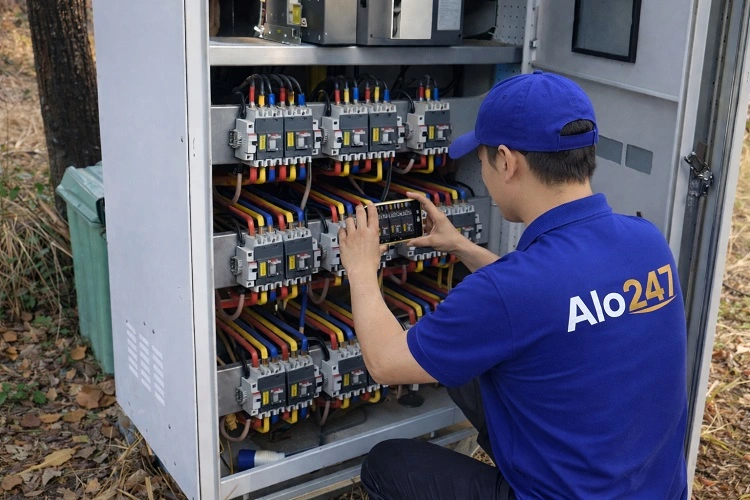 Kỹ thuật viên Alo247 kiểm tra inverter