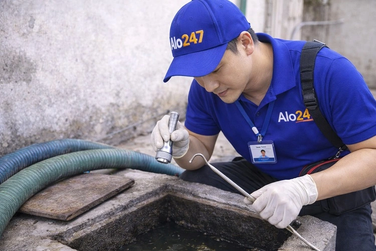 Thợ alo247 kiểm tra tình trạng bể phốt