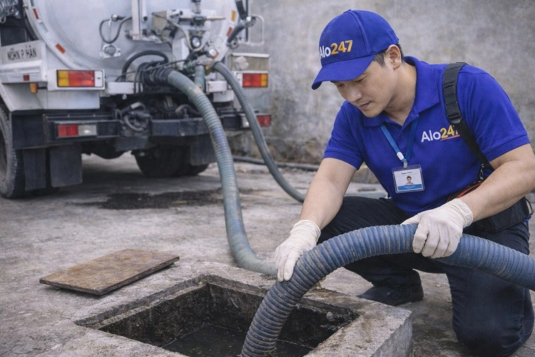 Thợ alo247 thực hiện hút bể phốt