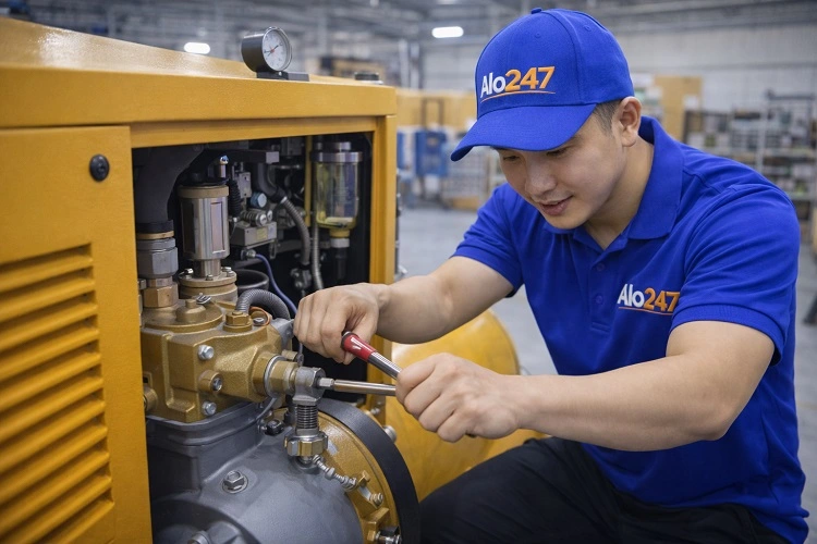 Kỹ thuật viên alo247 sửa máy nén khí