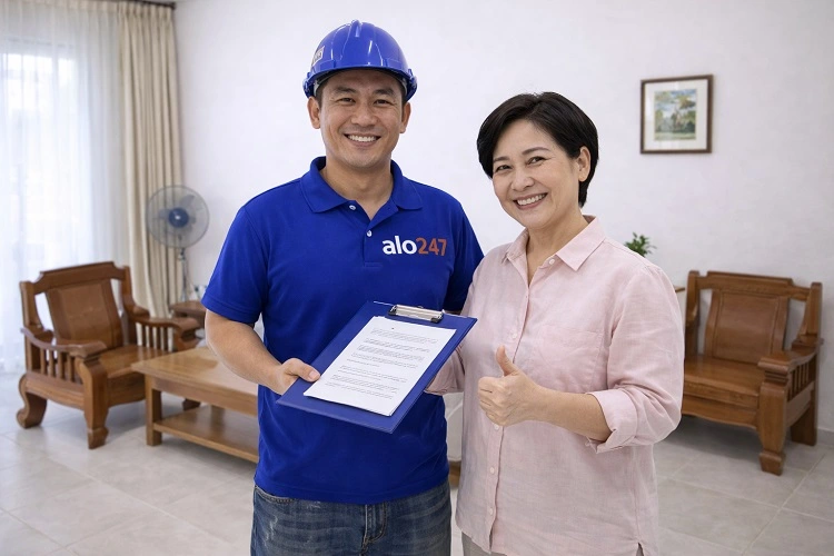 Alo247 bàn giao công trình hoàn thiện và ký phiếu bảo hành cho khách hàng tại Tương Mai