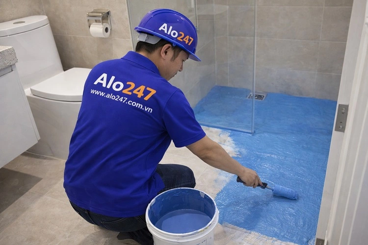 Nhà vệ sinh tại Đống Đa đang sơn chống thấm