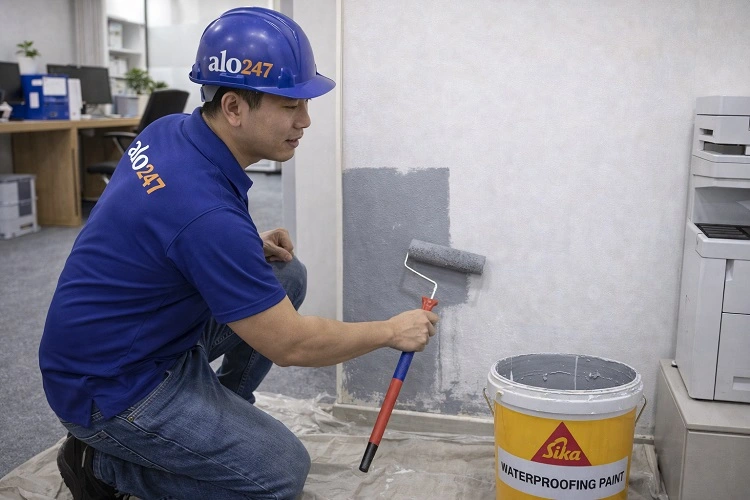 Thợ Alo247 thi công chống thấm tường văn phòng tại Ô chợ Dừa