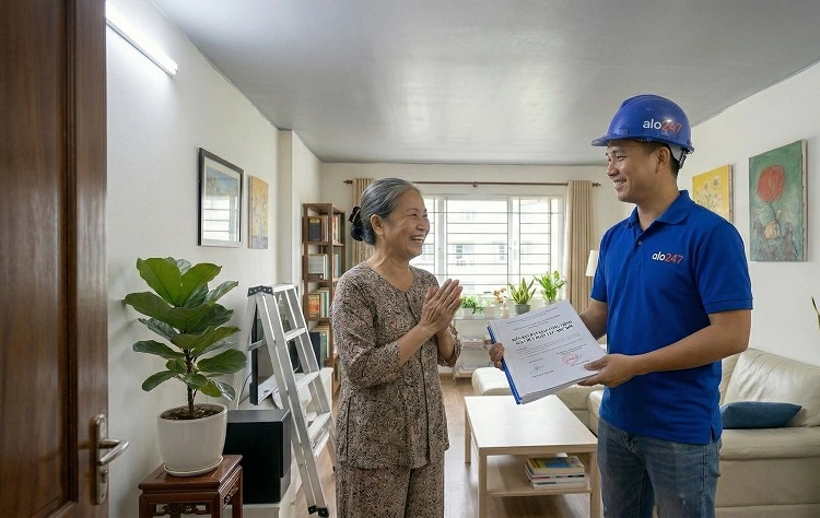 Thợ alo247 bàn giao và ký bảo hành