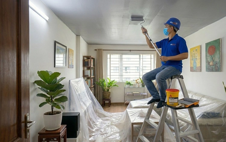 Thợ sơn chống thấm trần nhà tại Thượng Cát