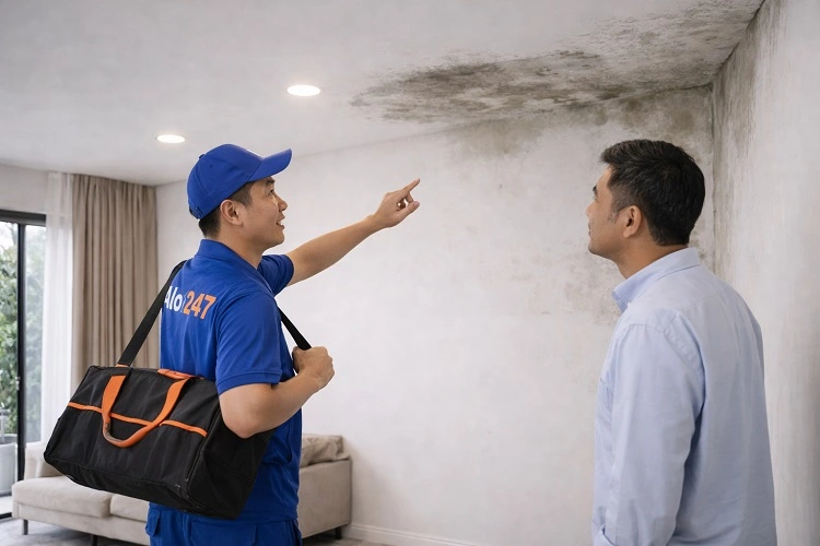 Thợ trao đổi tình trạng nhà ẩm mốc