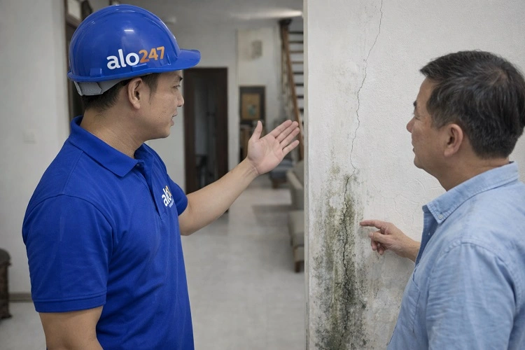 Thợ alo247 trao đổi về tình hình tường ẩm mốc