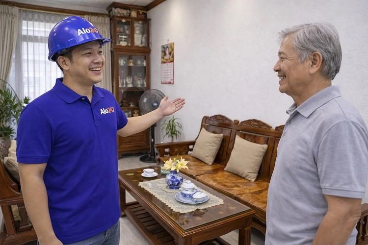 Bàn giao phòng khách thi công xong