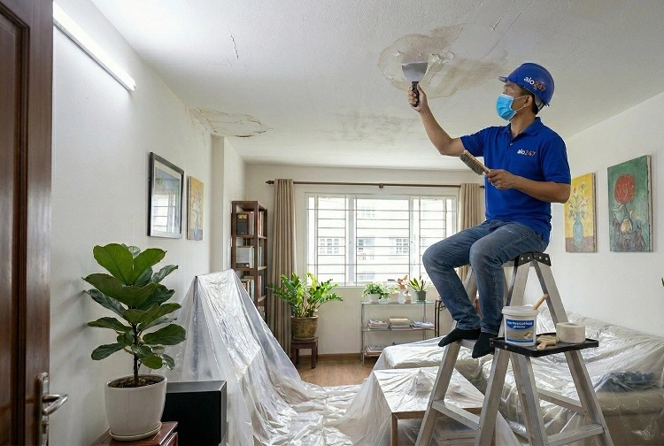 Xử lý bề mặt trần nhà trước khi thi công