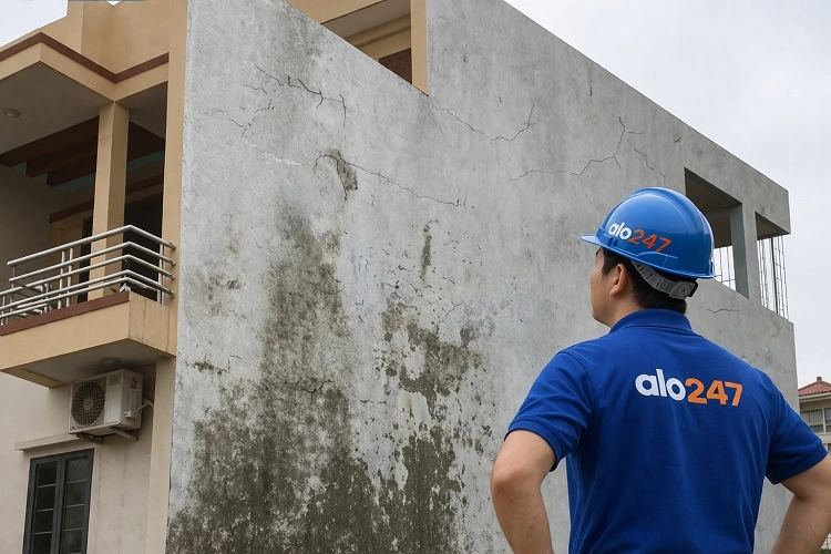Tình trạng tường ngoài bị nứt gây ngấm nước mốc tường trong nhà
