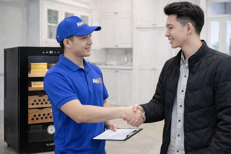 ktv alo247 bàn giao tủ đựng cigar cho khách hàng sau khi sửa xong