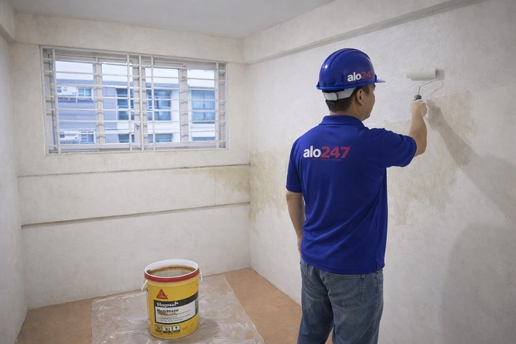 Thợ xử lý chống thấm tường bị ngấm nước tại Yên Sở
