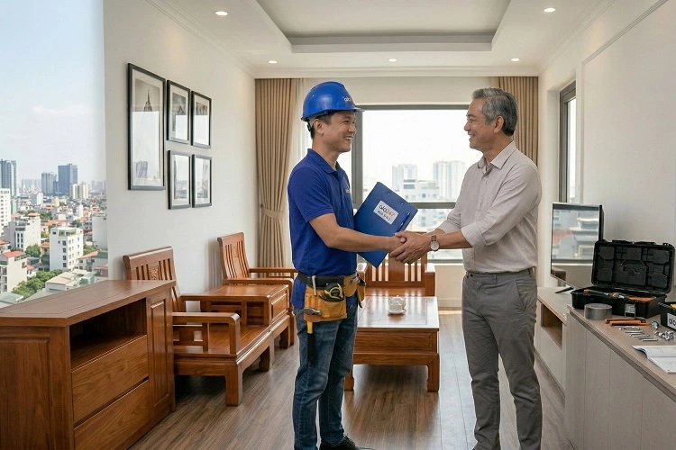 Thợ alo247 bàn giao và ký bảo hành dịch vụ sửa chữa