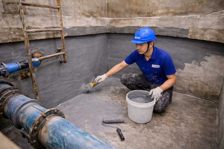 Thợ xử lý bể chứa nước bị dò nước