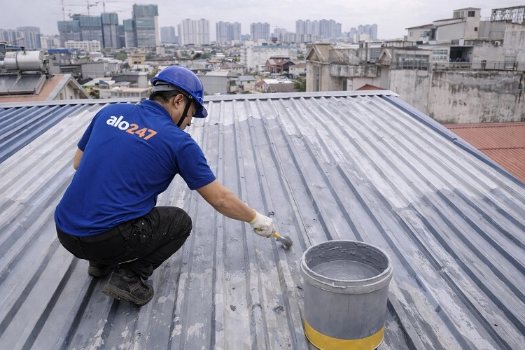 Thợ chống thấm dột mái tôn tại Mê Linh