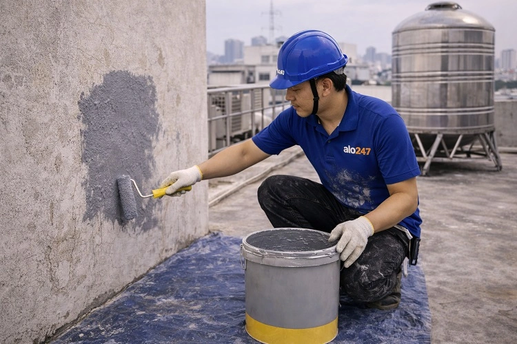 Thi công chống thấm tường tầng mái