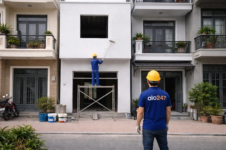 Sơn hoàn thiện mặt tiền nhà tầng