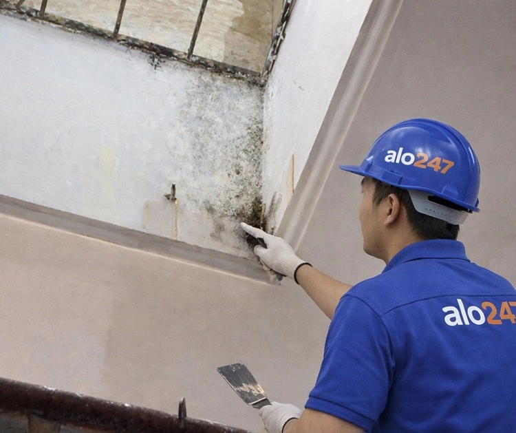 Khảo sát thực trạng tường bị ngấm nước ẩm mốc