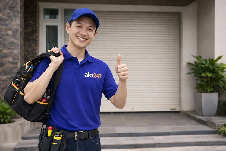 Kỹ thuật viên với túi đồ nghề