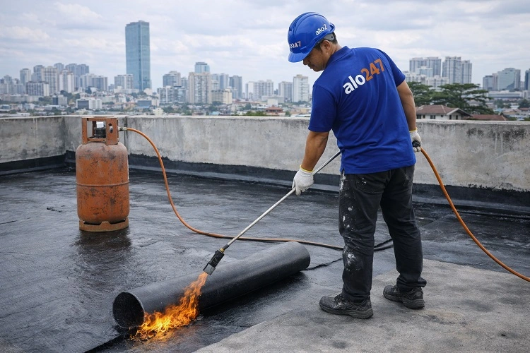 Thi công chống thấm bằng màng khò nhiệt Bitum
