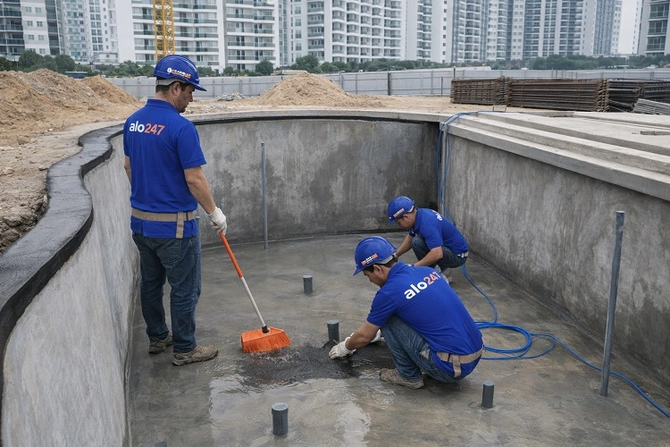 Thi công chống thấm bể tại Long Biên