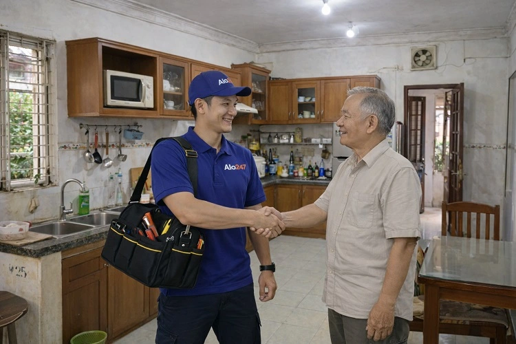 Thợ Alo247 bàn giao lò vi sóng sau khi sửa chữa