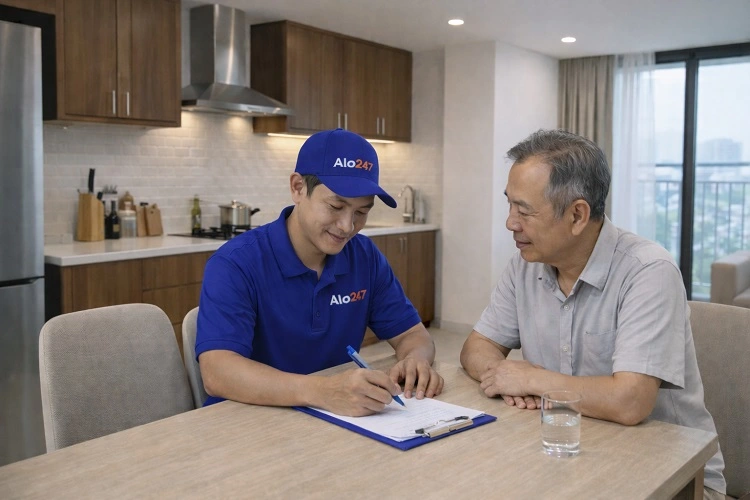 Thợ Alo247 bàn giao lò vi sóng sau khi sửa