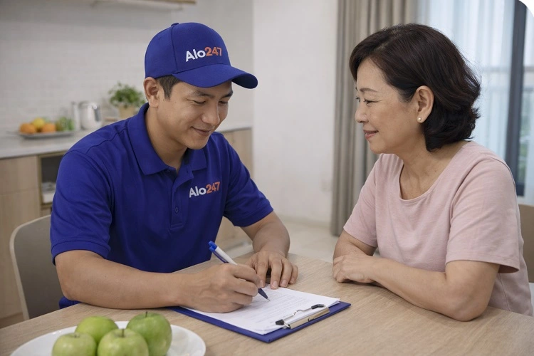 Thợ Alo247 bàn giao lò vi sóng sau khi sửa