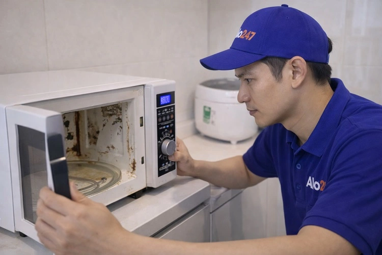 Thợ Alo247 khảo sát lò vi sóng tại nhà khách hàng ở Hà Nội