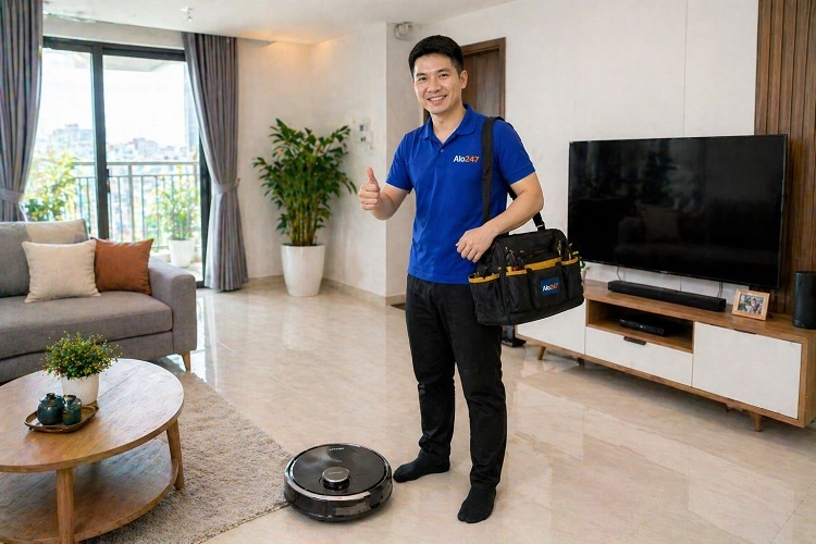 Thợ alo247 hoàn thành việc sửa robot hút bụi samsung