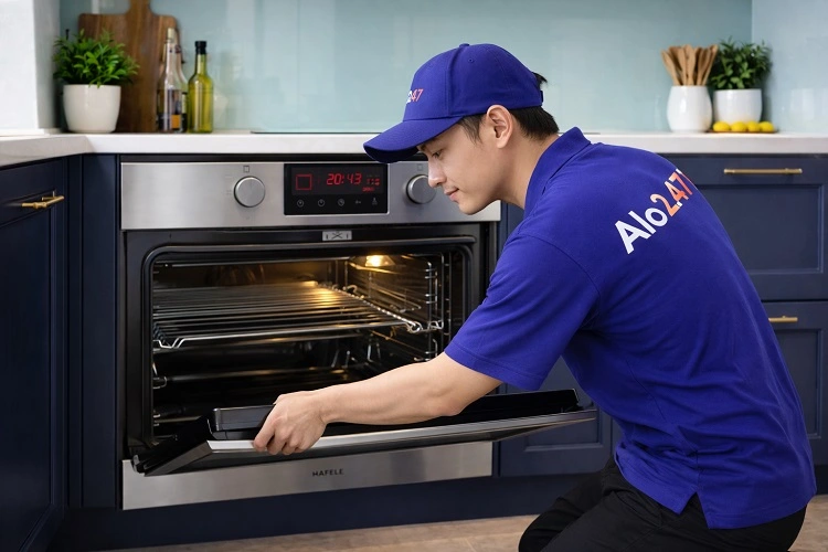 Thợ alo247 kiểm tra lò nướng sau khi sửa chữa