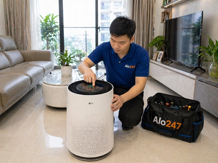 Thợ alo247 kiểm tra máy lọc không khí LG trước khi sửa chữa