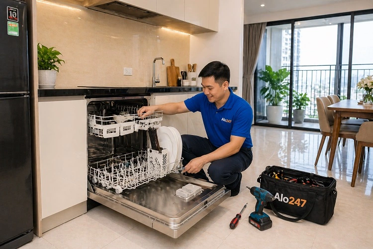 Thợ alo247 hoàn thành việc sửa máy rửa bát nội địa Nhật