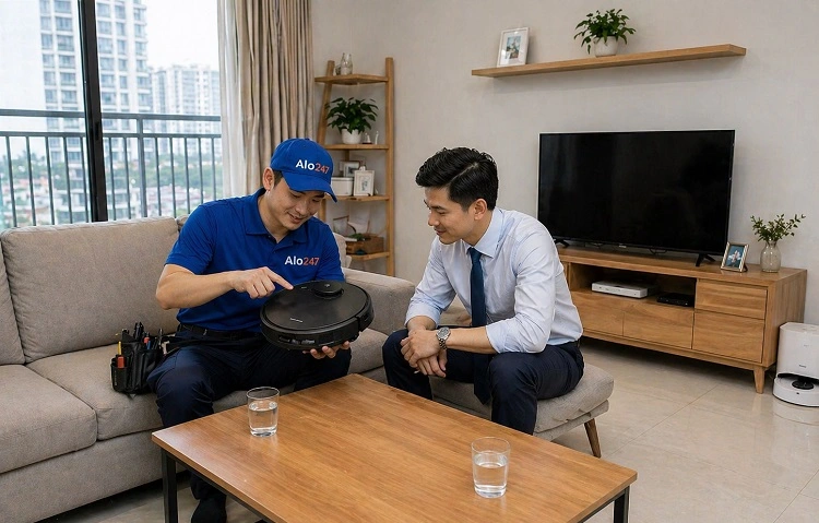 Thợ alo247 trao đổi và bàn giao sau khi xử lý xong lỗi cho máy