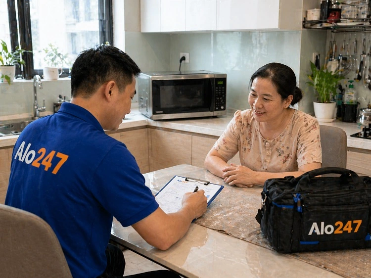 Thợ alo247 trao đổi về bảo hành sau sửa chữa