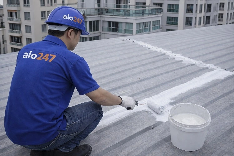 Thợ chống thấm mái tôn bị dột
