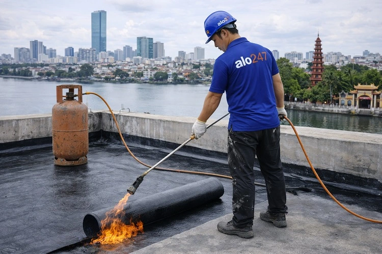 Thợ chống thấm sân thượng bằng màng khò nhiệt