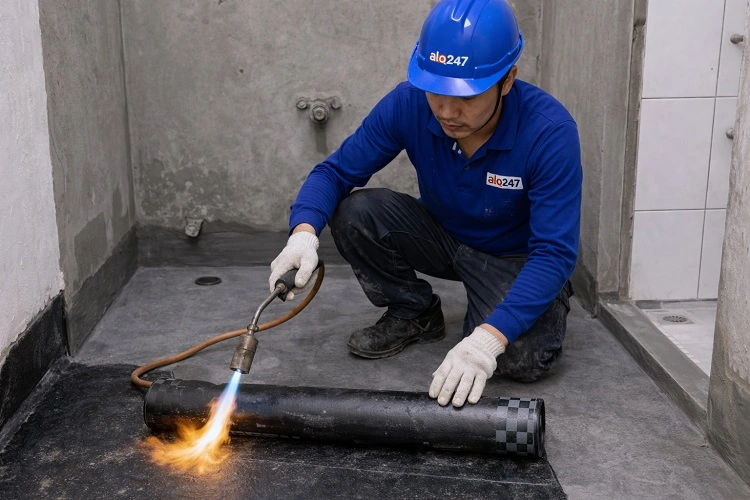 Thợ lắp đặt màng khò nhiệt bitum