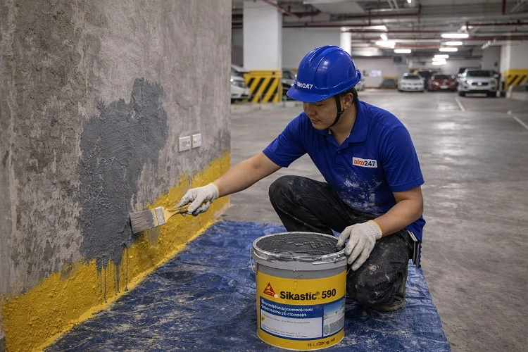 Thợ alo247 thi công chống thấm hầm để xe toà nhà