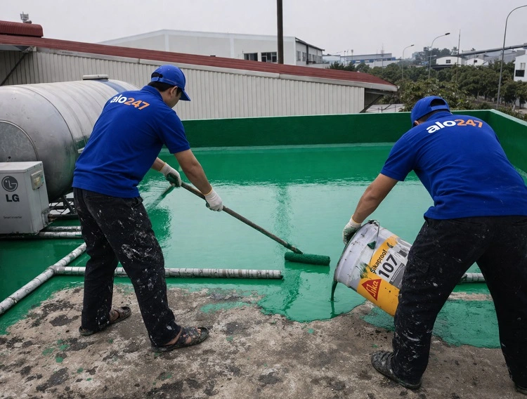 Thợ thi công chống thấm sân mái tại Mê Linh