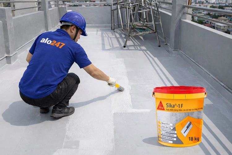 Thợ thi công chống thấm sân thượng tại Bát Tràng
