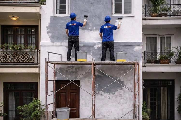 Thợ thi công chống thấm mặt tiền nhà tại Bát Tràng