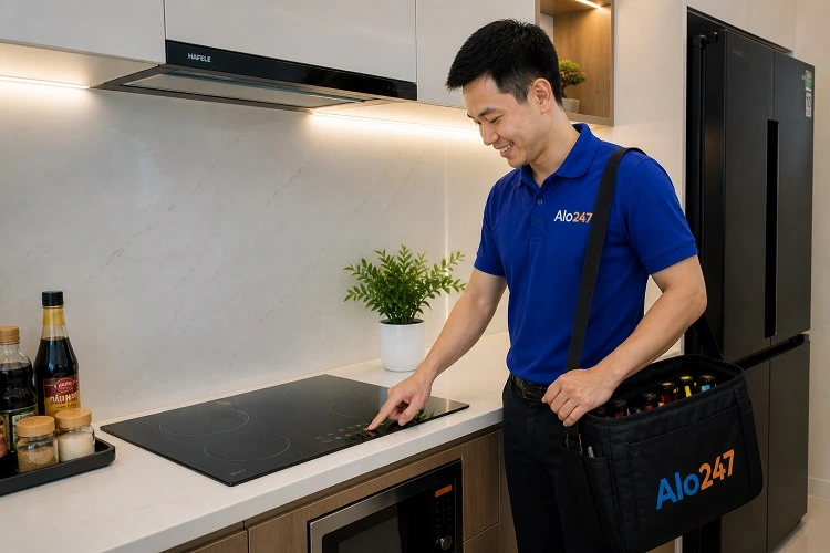 Thợ Alo247 kiểm tra lại trước khi bàn giao thiết bị