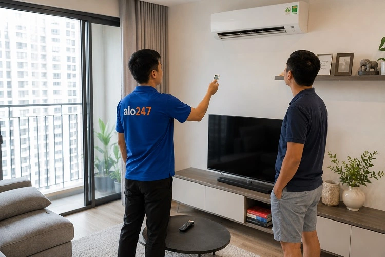 Thợ alo247 bàn giao sau khi sửa điều hoà tại Đại Mỗ