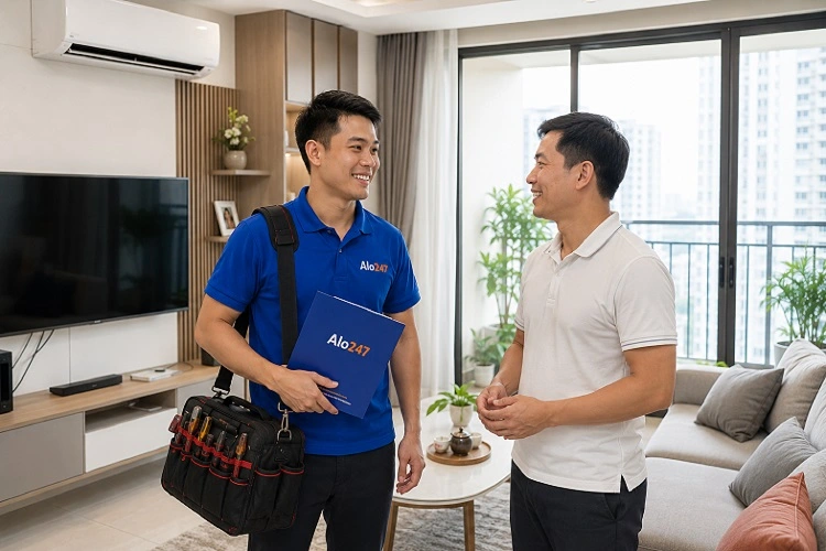 Thợ alo247 bàn giao và ký bảo hành dịch vụ