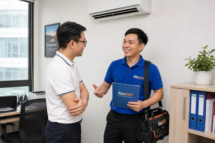 Thợ alo247 bàn giao và ký bảo hành dịch vụ