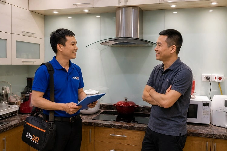 Thợ alo247 bàn giao và ký bảo hành dịch vụ