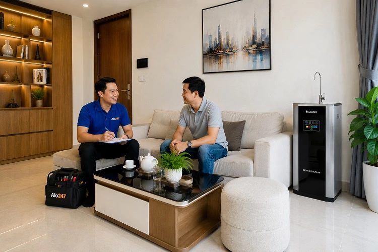 Thợ alo247 bàn giao và ký bảo hành dịch vụ