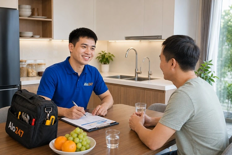 Thợ alo247 bàn giao và ký bảo hành dịch vụ